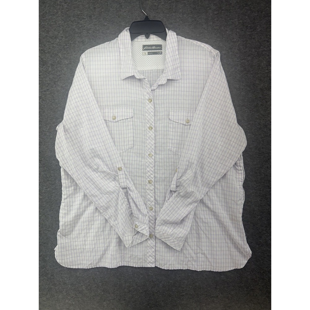 Eddie Bauer First Ascent Shirt Womens 2XL Lavender Plaid Fishing Vent Travex